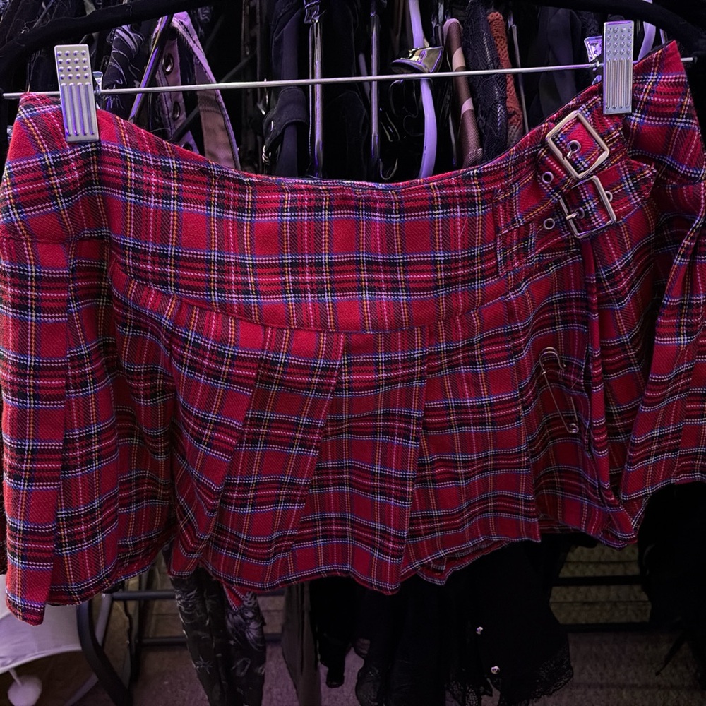 Lip Service Red Plaid Mini Skirt with Buckle Straps